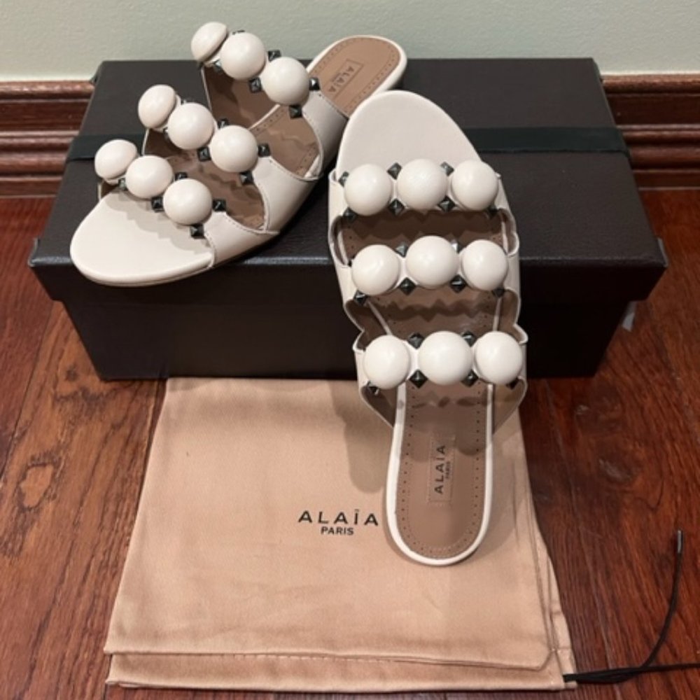 NWB ALAIA Bombe Leather Sandals Flat Blush Pink 36.5